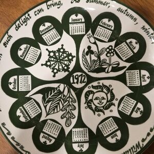 Vintage 1972 Calendar Plate